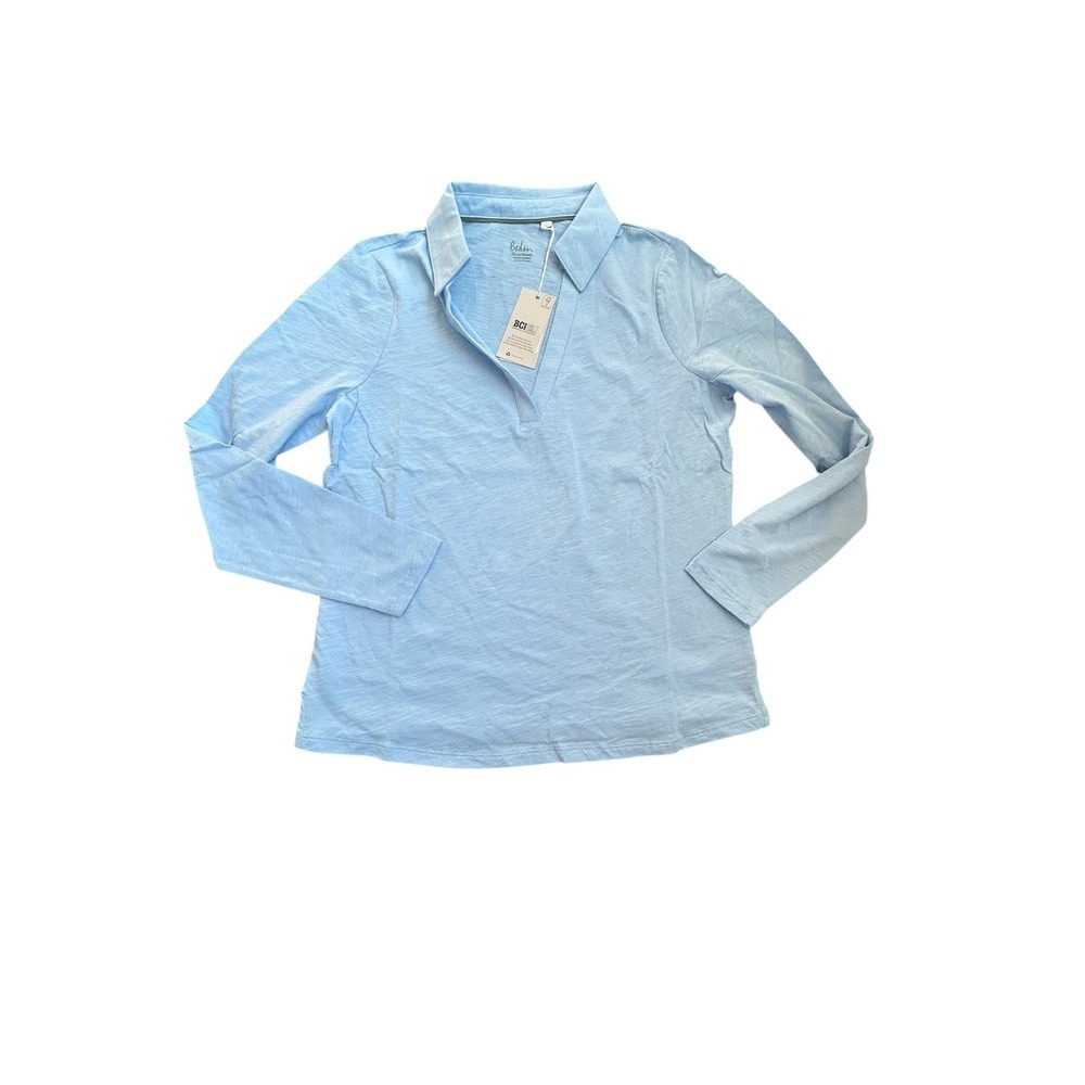 Boden Long Sleeve Collared Polo Shirt Light Blue Cotton Blend Women's Size S NWT